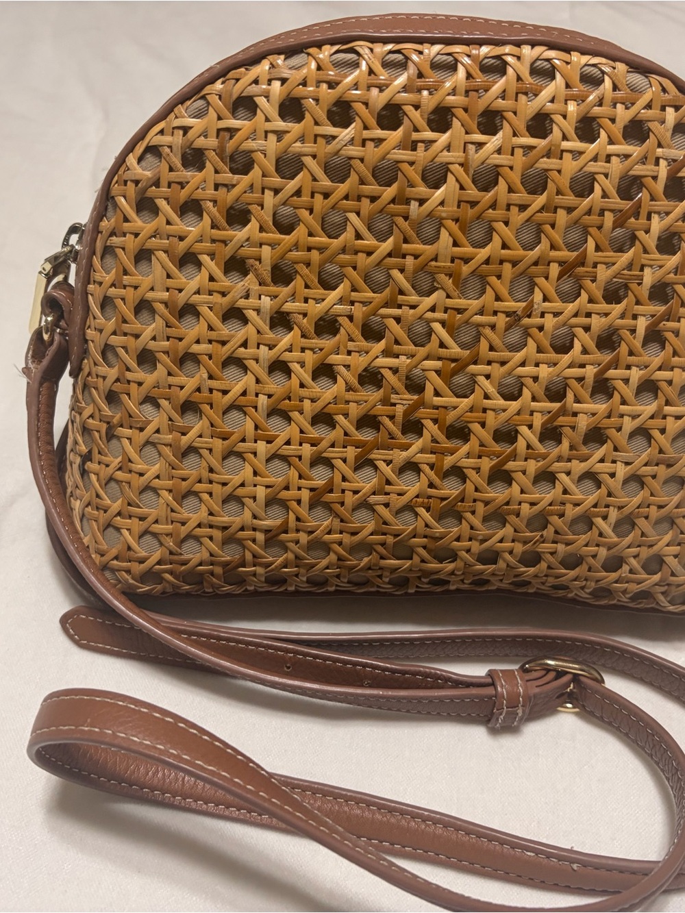 Talbots Tan Woven Crossbody with Brown Leather Trim